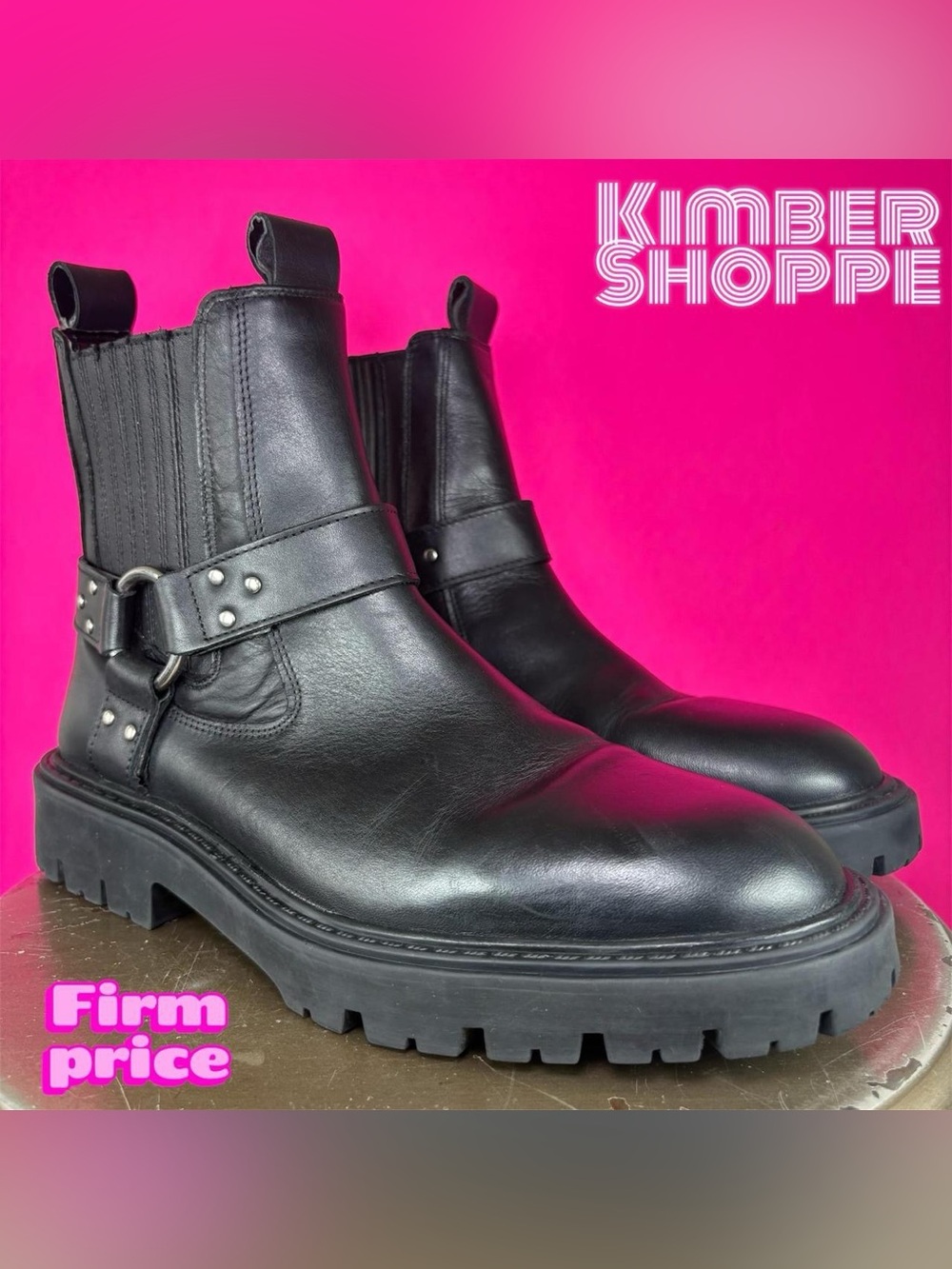 Zara Black Leather Harness Moto Lug Sole Chelsea Boot EU 39 US 8